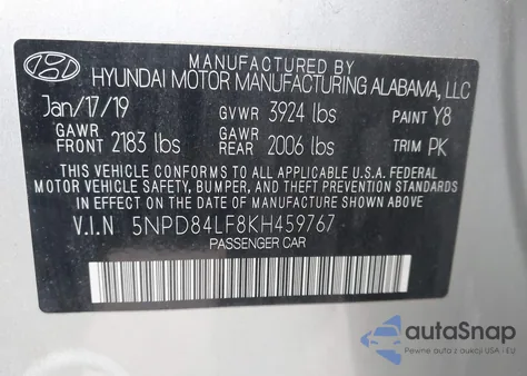 2019 Hyundai Elantra Sel из США, поврежденный, VIN 5NPD84LF8KH459767